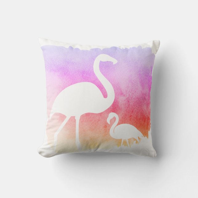Sunset Watercolor White Flamingos Kudde (Framsida)
