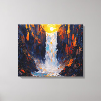 Sunset Waterfall Premium Wrapped Canvas Wall Art