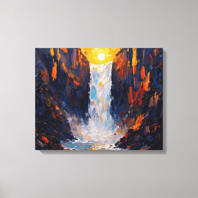 Sunset Waterfall Premium Wrapped Canvas Wall Art (Framsida)