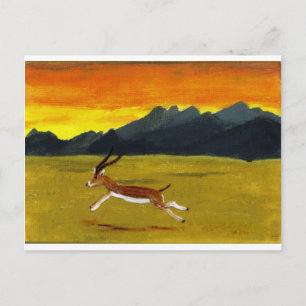 Sunset Wildlife Painting Vild Animal Vykort