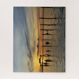Sunset with Wooden Posts in Water Pussel