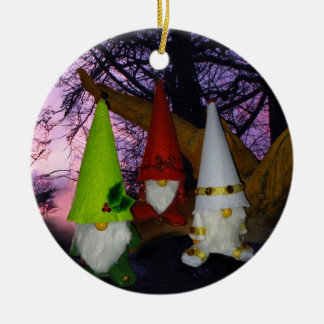 Sunset Woodland Gnomes Ceramic Ornament
