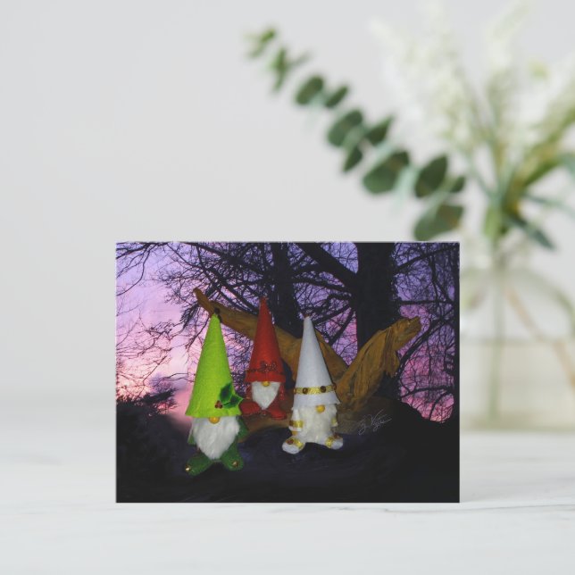 Sunset Woodland Gnomes Helgdag Postcard Helg Vykort (Stående Fram)