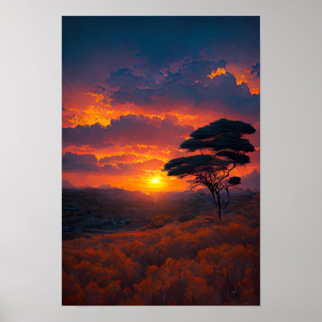 Sunset's Charm in the African Plains Poster (Framsidan)