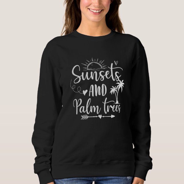Sunsets Handflatan Träd Sommar Vibes Beach Vacay ( T Shirt (Framsida)