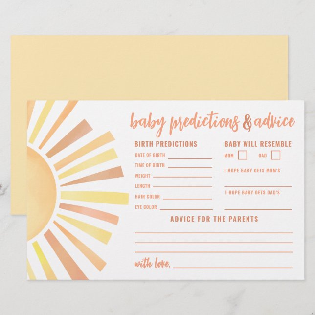 Sunshine Advice Predictions Card Sun Baby Shower (Fram/baksida)