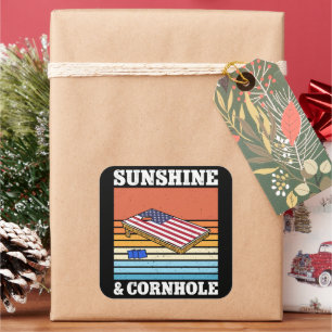 Sunshine and Cornhole Game hobby Retro Gift Funny Fyrkantigt Klistermärke
