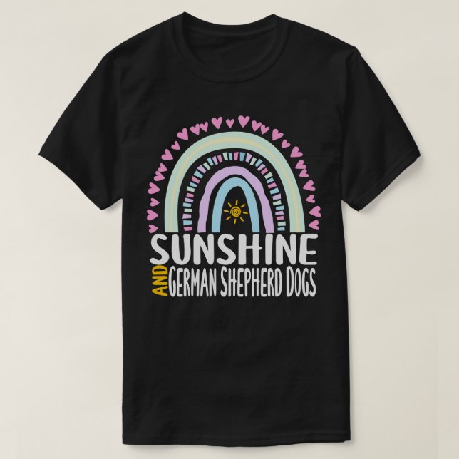 Sunshine and German Shepherd Hundar Cute Rainbow G T Shirt (Design framsida)