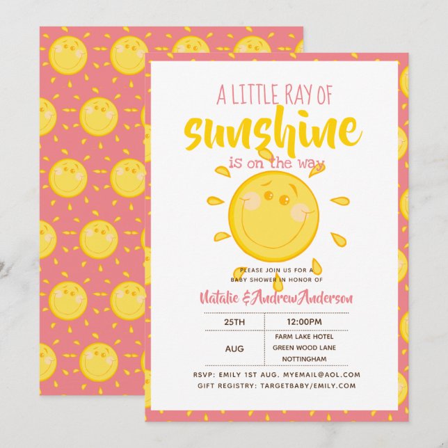 SUNSHINE är på väg - Rosa Inbjudningar (Fram/baksida)