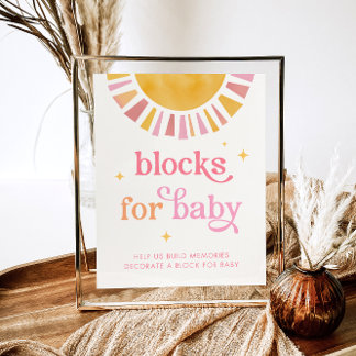 Sunshine Baby Shower Blocks for Baby Sign Poster