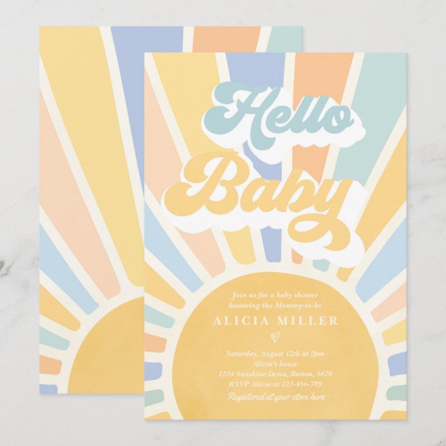 Sunshine Baby Shower Boho Blue Rainbow Sunshine Inbjudningar (Fram/baksida)