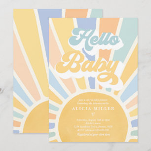Sunshine Baby Shower Boho Blue Rainbow Sunshine Inbjudningar