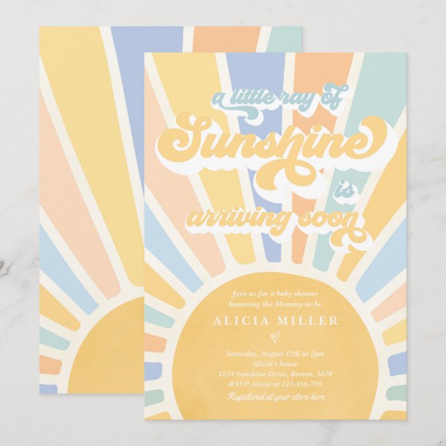 Sunshine Baby Shower Boho Muted Rainbow Sunshine Inbjudningar (Fram/baksida)