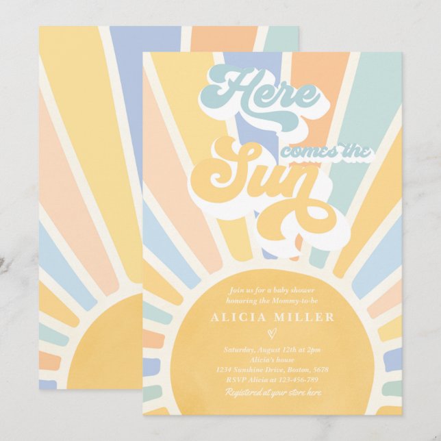 Sunshine Baby Shower Boho Muted Rainbow Sunshine Inbjudningar (Fram/baksida)