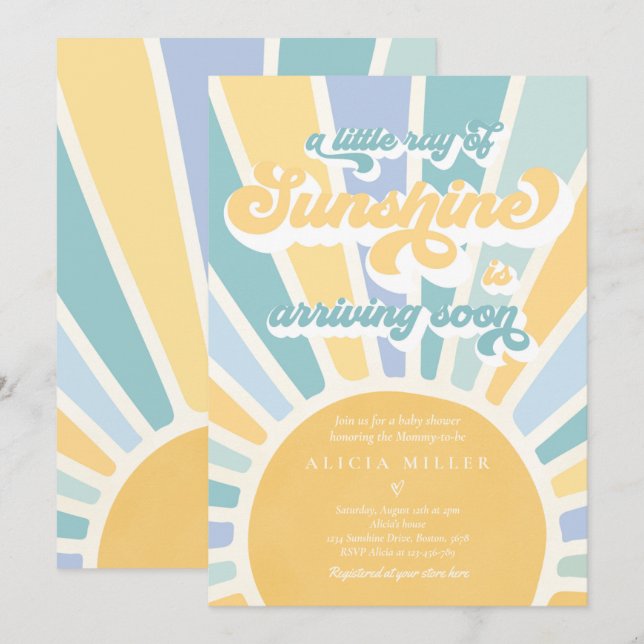 Sunshine Baby Shower Boho Retro Gult Sunshine Inbjudningar (Fram/baksida)