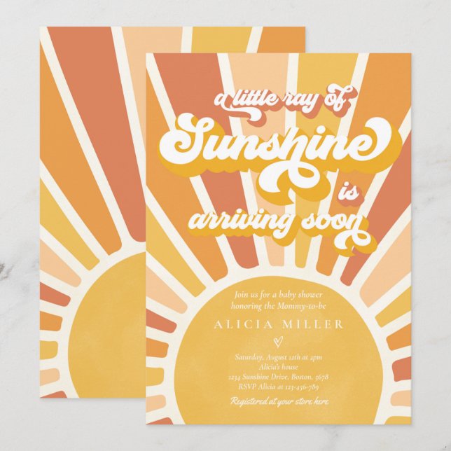 Sunshine Baby Shower Boho Retro Gult Sunshine Inbjudningar (Fram/baksida)