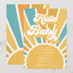 Sunshine Baby Shower Boho Retro Gult Sunshine Inbjudningar