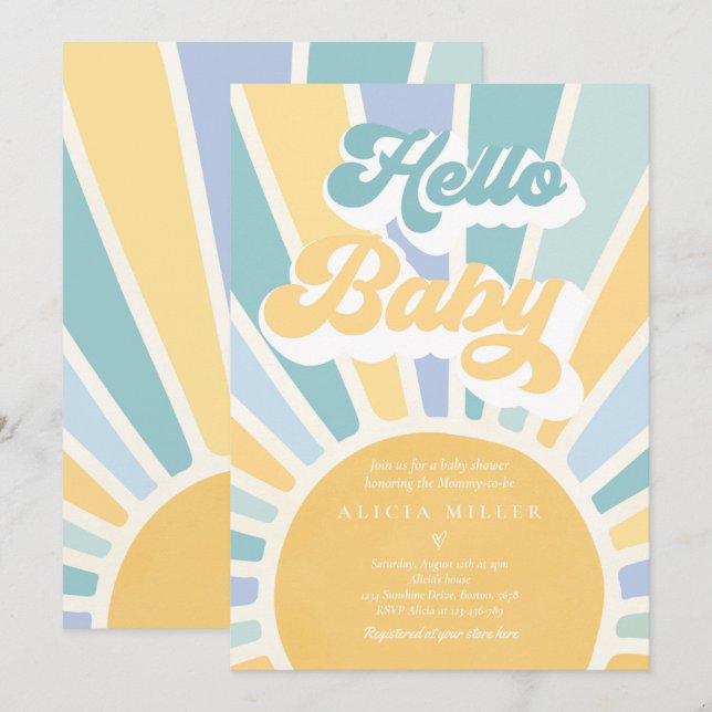 Sunshine Baby Shower Boho Retro Gult Sunshine Inbjudningar (Fram/baksida)