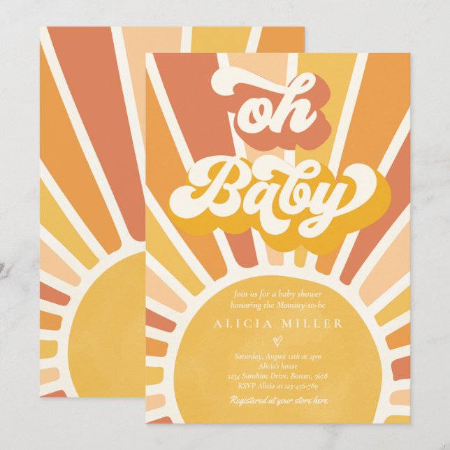 Sunshine Baby Shower Boho Retro Gult Sunshine Inbjudningar (Fram/baksida)