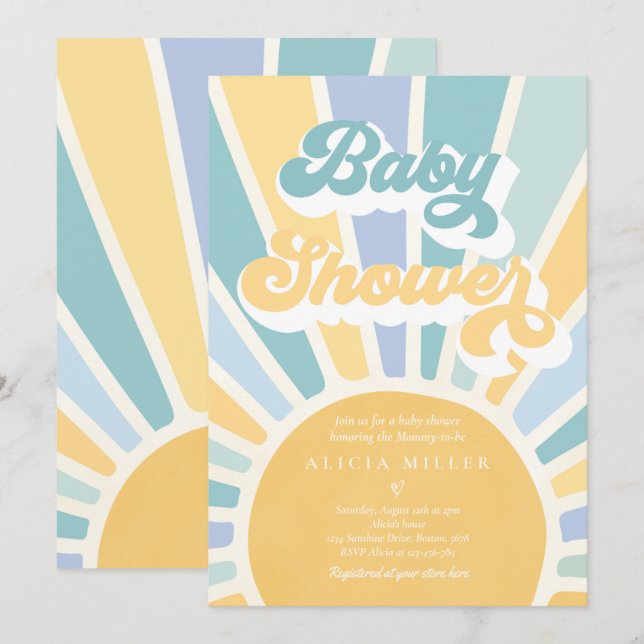 Sunshine Baby Shower Boho Retro Gult Sunshine Inbjudningar (Fram/baksida)