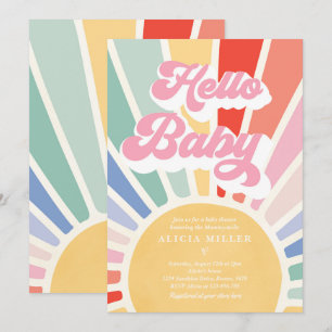 Sunshine Baby Shower Boho Retro Rainbow Sunshine Inbjudningar