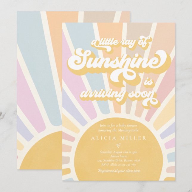Sunshine Baby Shower Boho Retro Rosa Sunshine Inbjudningar (Fram/baksida)