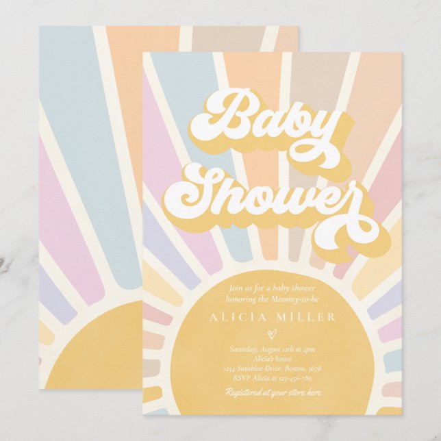 Sunshine Baby Shower Boho Retro Rosa Sunshine Inbjudningar (Fram/baksida)