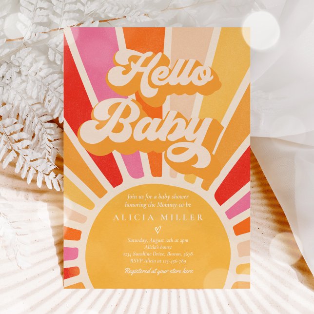 Sunshine Baby Shower Boho Retro Rosa Sunshine Inbjudningar (Skapare uppladdad)