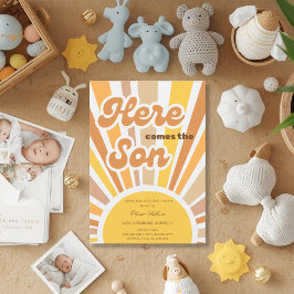 Sunshine Baby Shower Boho Retro Yellow Sunshine Inbjudningar
