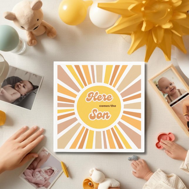 Sunshine Baby Shower Boho Retro Yellow Sunshine Pappersservett (Skapare uppladdad)