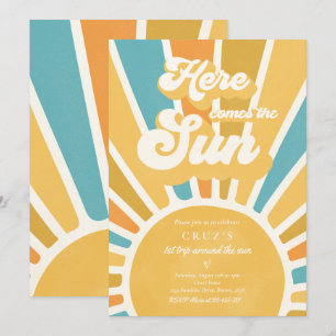 Sunshine Birthday Boho 1:a Resa runt Sol Inbjudningar