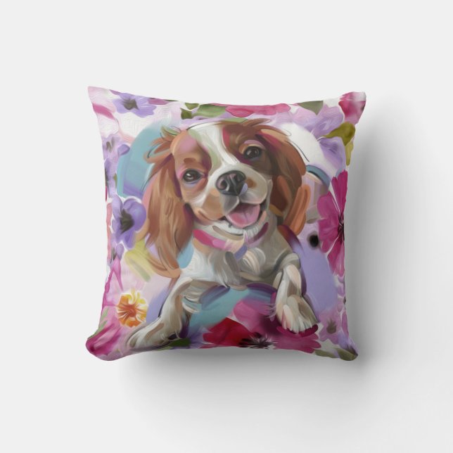"Sunshine" blenheim cavalier hund art kudde vit (Framsida)