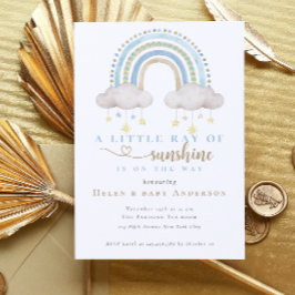 Sunshine Blue Boho Rainbow Boy Shower Inbjudningar