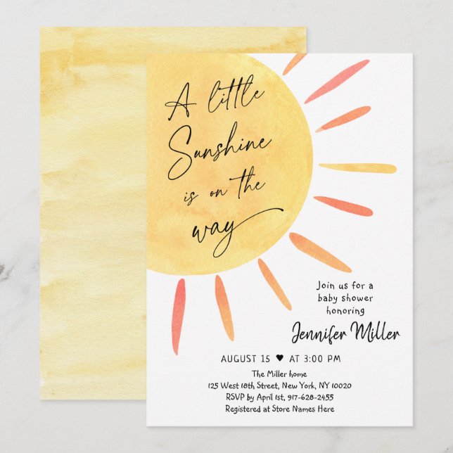 Sunshine Boho Baby Shower Inbjudningar (Fram/baksida)