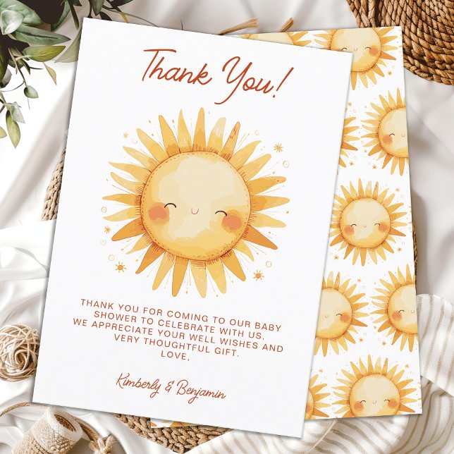 Sunshine Boho Cute Gender Neutral Sun Baby Shower Tack Kort (Skapare uppladdad)