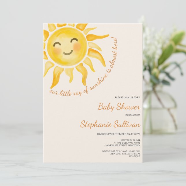 Sunshine Boho Könsneutral Sol Baby Shower Fest Inbjudningar (Stående Fram)