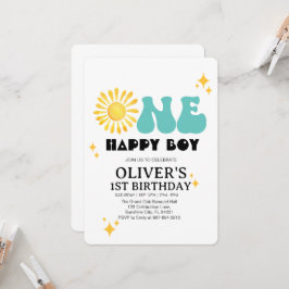 Sunshine, Boho One Lycklig Boy Första födelsedagen Inbjudningar