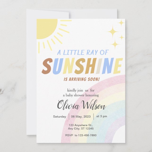 Sunshine Boho Rainbow Baby Shower Inbjudningar (Framsida)