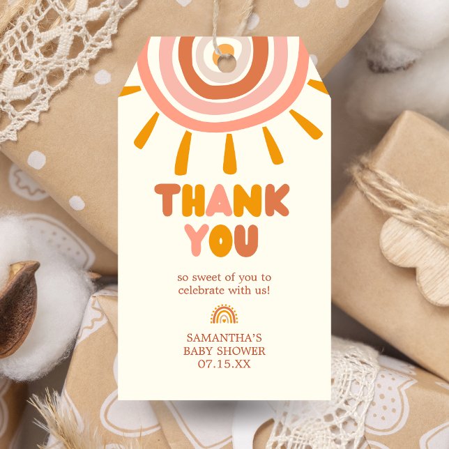 Sunshine Boho Sol Baby favoritmärkningar Presentetikett (Little Ray of Sunshine Retro Baby Shower Favor Tags)