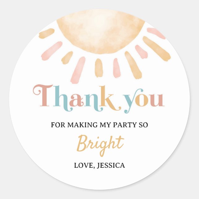 Sunshine Boho Sol Födelsedagsfest Runt Klistermärke (Framsida)