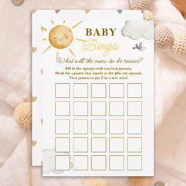 Sunshine Boho Sol Gender-Neutralt Baby Bingo Card Anteckningskort