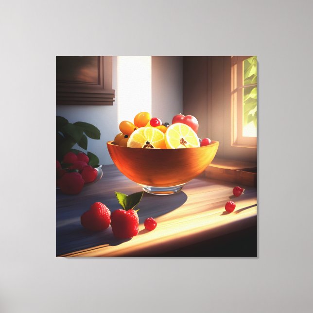 Sunshine Bowl of Fruit and Flowers 4 Canvastryck (Framsida)