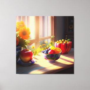 Sunshine Bowl of Fruit and Flowers 6 Canvastryck