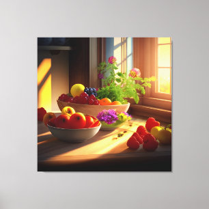 Sunshine Bowl of Fruit and Flowers 7 Canvastryck