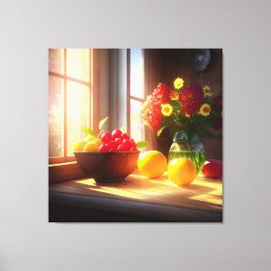 Sunshine Bowl of Fruit and Flowers 8 Canvastryck