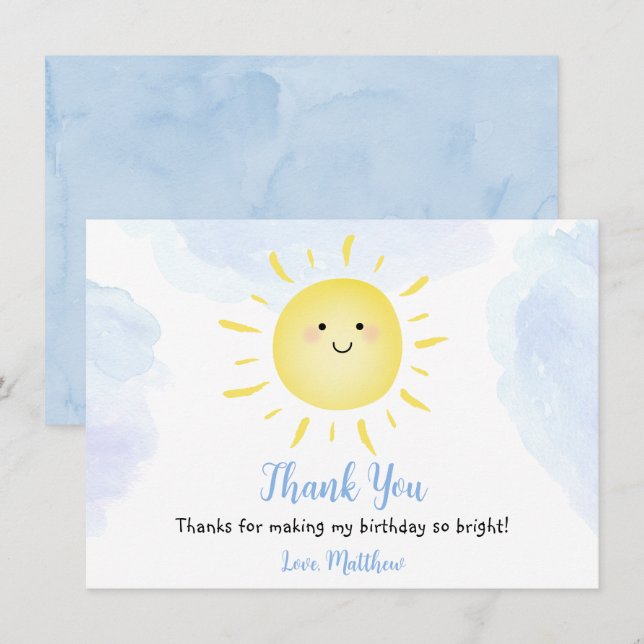 Sunshine Clouds Blue Birthday Tack Kort (Fram/baksida)