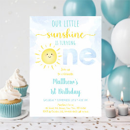 Sunshine Clouds Blue Boy First Birthday Inbjudningar