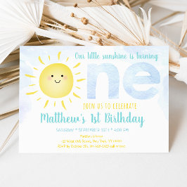Sunshine Clouds Boy Blue Första födelsedagen Inbjudningar