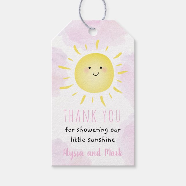 Sunshine Clouds Rosa Girl Baby Shower Presentetikett (Framsidan)