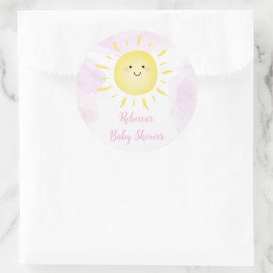 Sunshine Clouds Rosa Girl Baby Shower Runt Klistermärke